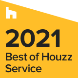 Award badge for "Best of Houzz Service," highlighting excellence in home design and client service.