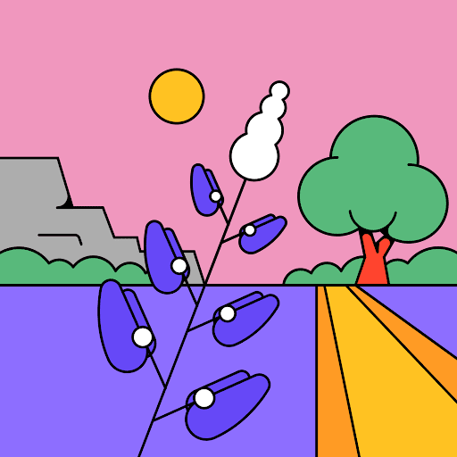 A vibrant illustration featuring a tree with colorful leaves and a blooming flower, symbolizing growth and beauty.